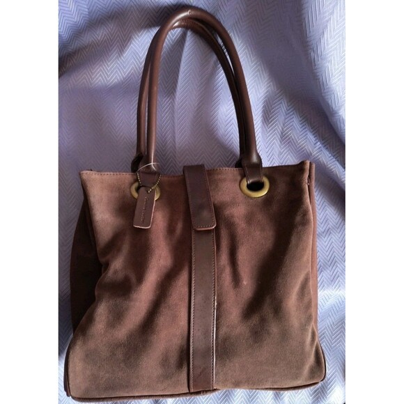 Bath and Body Works Brown Genuine Suede Leather Gold Hardware Purse Bag Tote - Picture 1 of 7
